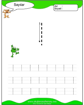 okul öncesi 1 sayısı çizgi çalışması